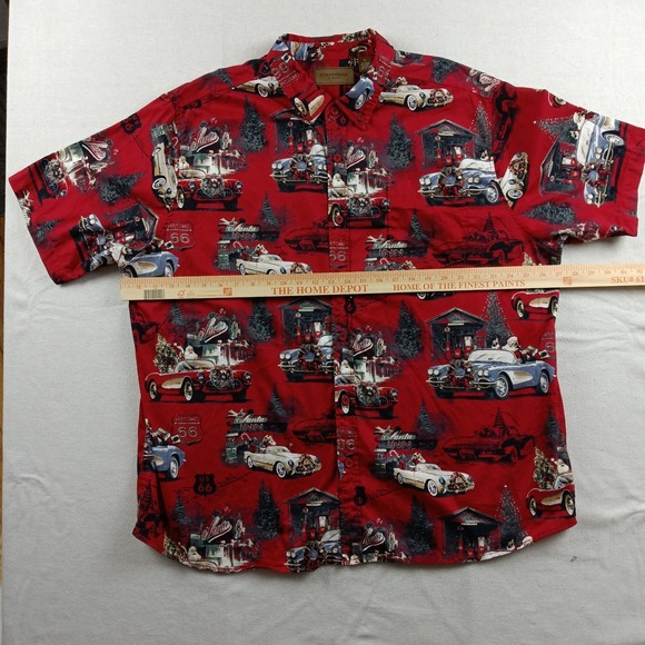 Clearwater Outfitters Mens XXL Christmas Shirt Classic Cars Santa Route 66 Red - Picture 11 of 14